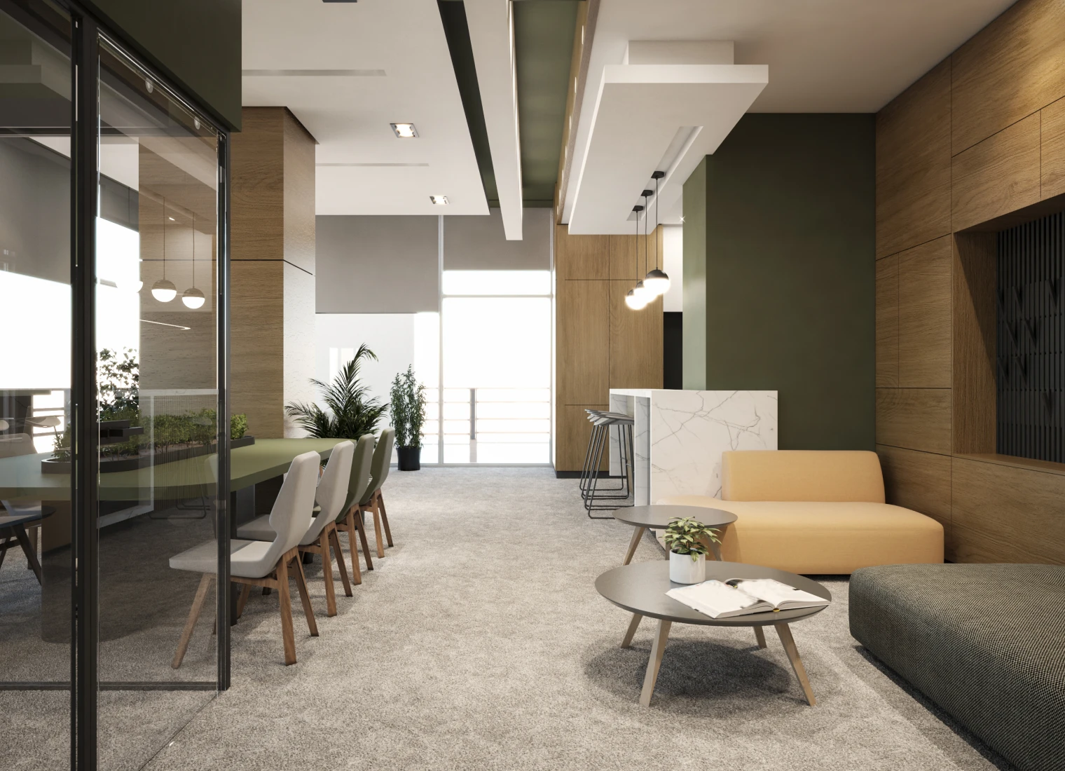 Contemporary workspace with wooden accents