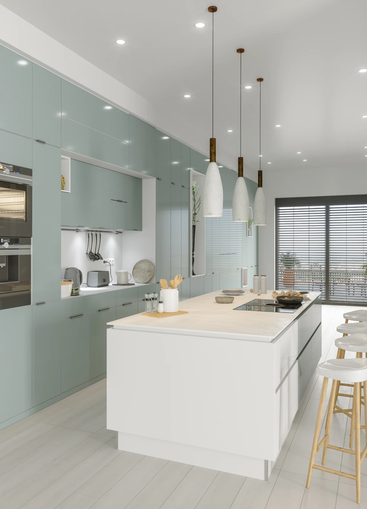 Contemporary kitchen featuring glossy cabinets